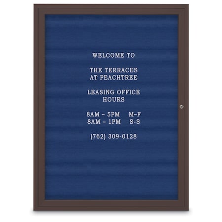 United Visual Products 60"x36" 2-Door Enclosed Outdoor Letterboard, Blue Felt/Bronze UV1162D-BRONZE-BLUE